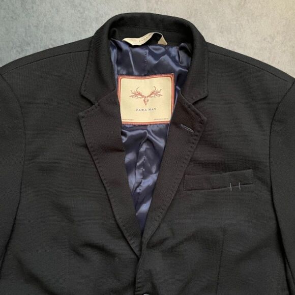 Zara Man Sport Coat Mens Size 42 Black Single Breasted Slim Textured Blazer - Picture 2 of 16